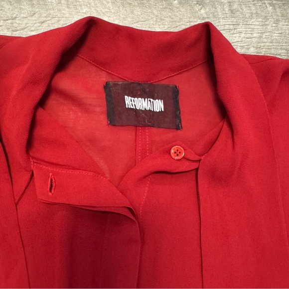 Vintage Reformation Sz. 4 Button Down Dress w/Neck Tie Long Sleeve Zip Back - Picture 3 of 8